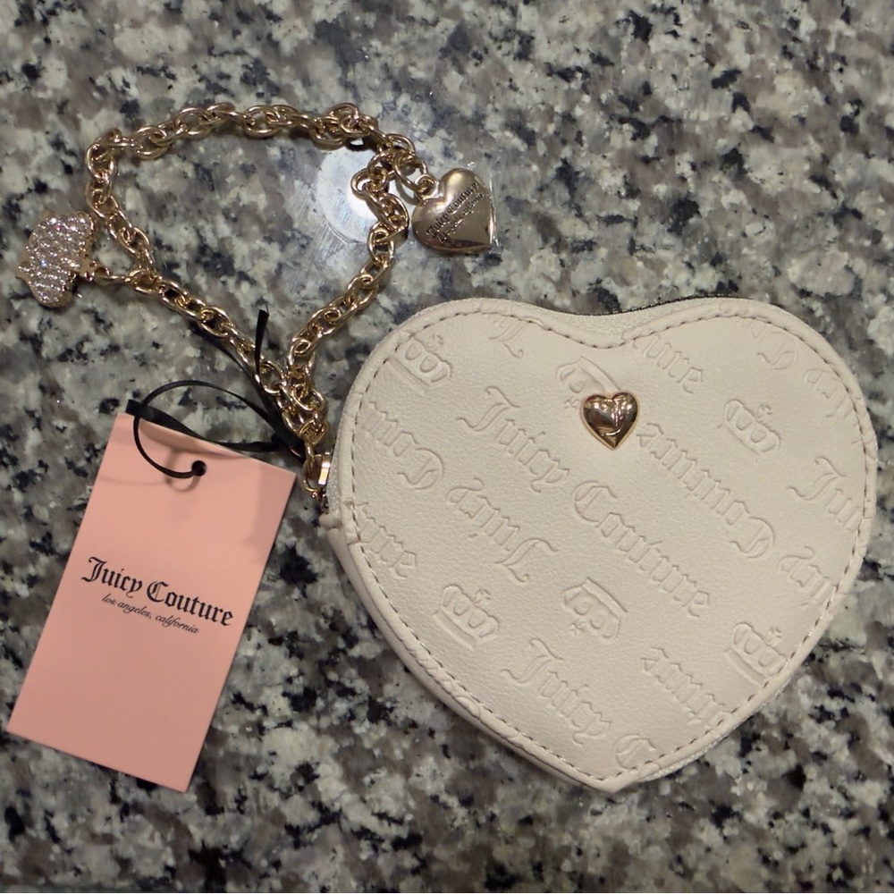 Juicy Couture Cream Heart Coin Purse with Gold Chain and charms
